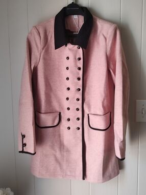 Double-Breasted Pink Coat with Black Trim Size Medium